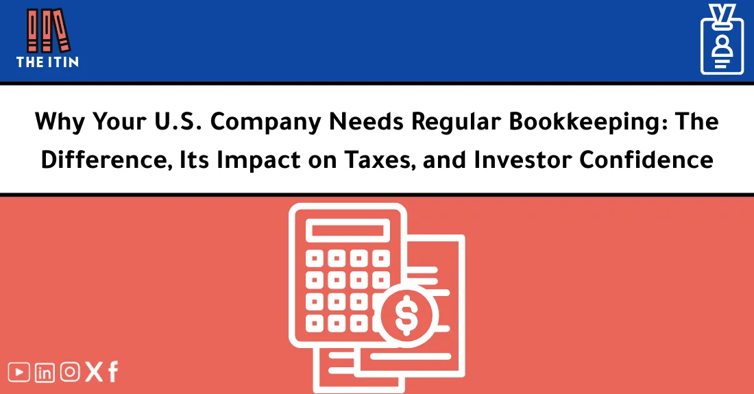 صورة تحتوي على عنوان المقال حول: " Bookkeeping for US Companies: Tax & Trust Benefits" مع عنصر بصري معبر