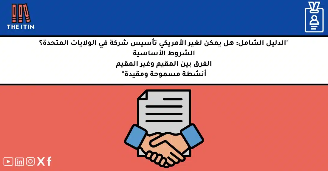 صورة توضيحية تحتوي على عنوان المقال حول : " تأسيس شركة لغير الأمريكيين بسهولة وشروط واضحة" مع عنصر بصري معبر
