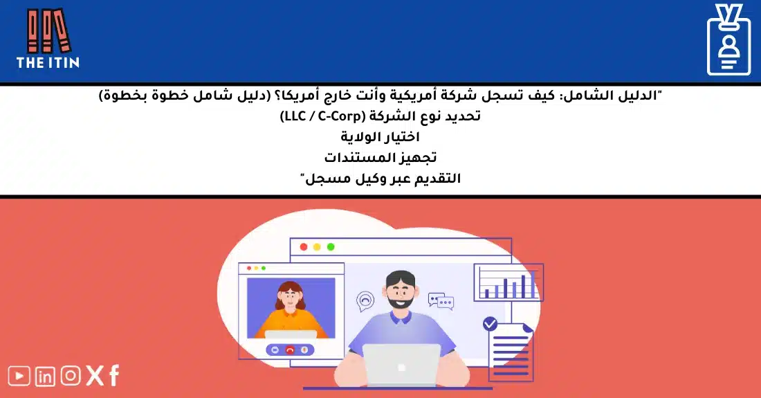 صورة توضيحية تحتوي على عنوان المقال حول : " تأسيس شركة أمريكية من الخارج بسهولة وسرعة" مع عنصر بصري معبر